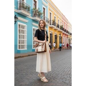 Steve Madden BWEBBER Mini Tote Bag Womens Small Creme Brown NEW Crossbody Purse